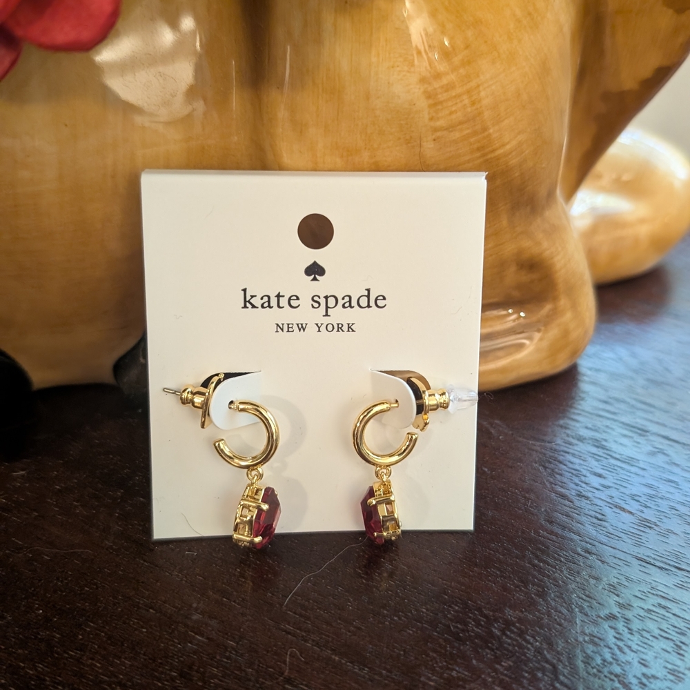 New Kate Spade Gold and Red Hoop Earrings